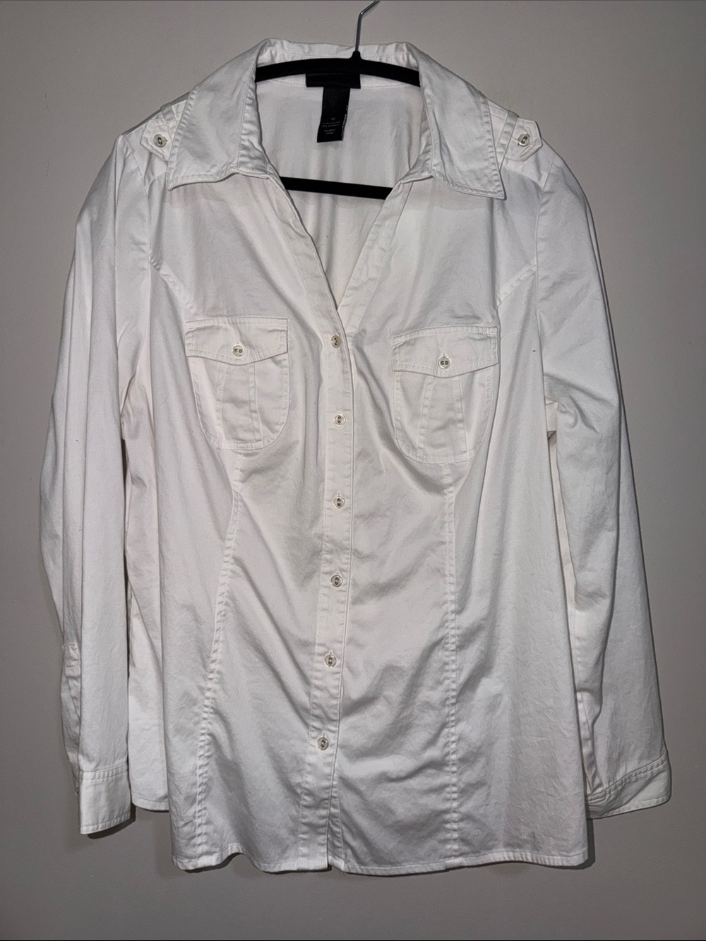 Lane Bryant White Button-Front Shirt with Chest Pockets